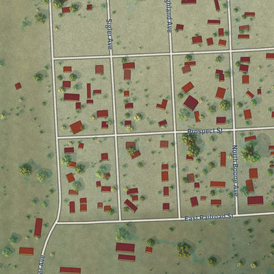 Close-up of the map of Boone, Colorado print showing street and building detail