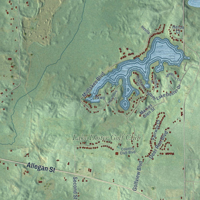 Close-up of the map of Gun Plain, Michigan print showing street and building detail
