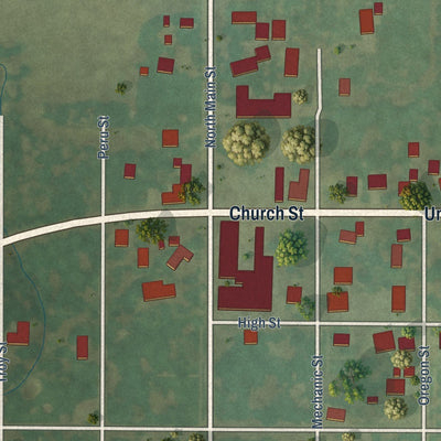 Close-up of the map of Troy Grove, Illinois print showing street and building detail