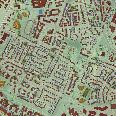 Close-up of the map of Herndon, Virginia print showing street and building detail