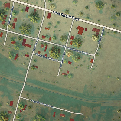 Close-up of the map of Dodson, Montana print showing street and building detail