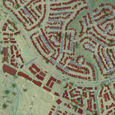Close-up of the map of Wells Branch, Texas print showing street and building detail