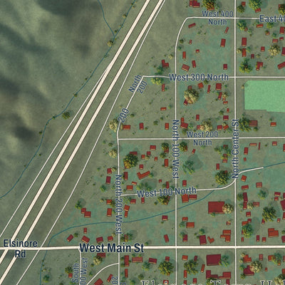 Close-up of the map of Elsinore, Utah print showing street and building detail