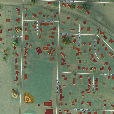 Close-up of the map of Greenleaf, Idaho print showing street and building detail