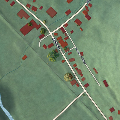 Close-up of the map of Otway, Ohio print showing street and building detail