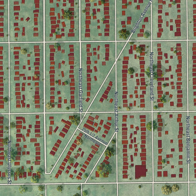 Close-up of the map of Audubon Park, Minnesota print showing street and building detail