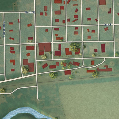 Close-up of the map of Paxico, Kansas print showing street and building detail