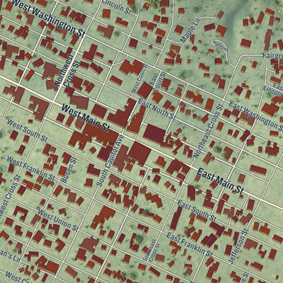 Close-up of the map of Mount Sterling, Illinois print showing street and building detail