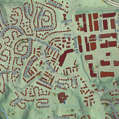 Close-up of the map of Newington, Virginia print showing street and building detail