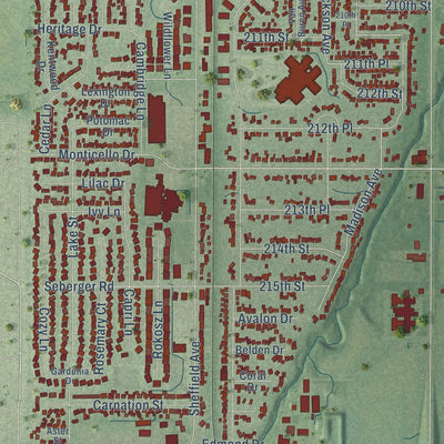 Close-up of the map of Dyer, Indiana print showing street and building detail