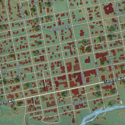 Close-up of the map of Meeker, Colorado print showing street and building detail