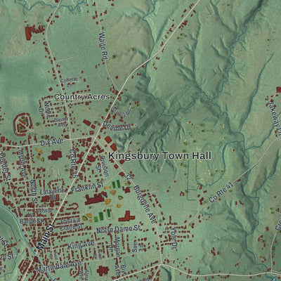Close-up of the map of Kingsbury, New York print showing street and building detail
