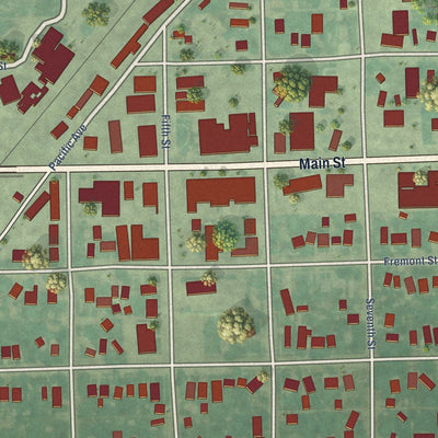 Close-up of the map of Ashton, Idaho print showing street and building detail