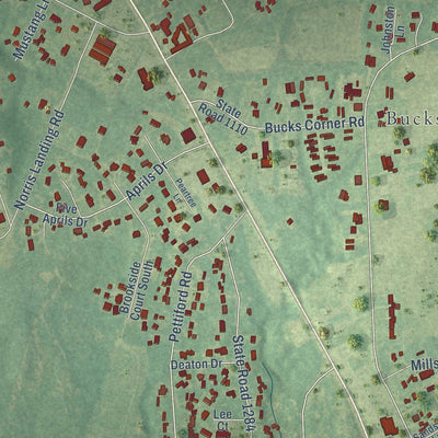Close-up of the map of Peletier, North Carolina print showing street and building detail