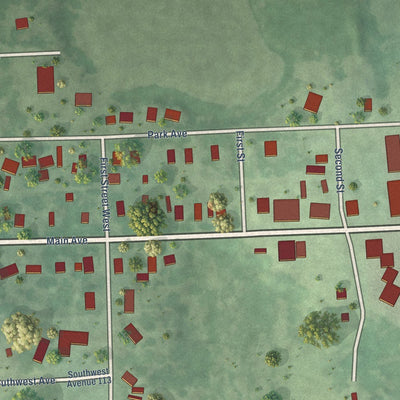 Close-up of the map of Sinai, South Dakota print showing street and building detail