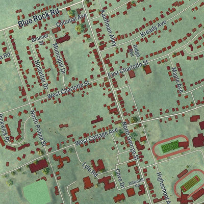 Close-up of the map of Millersville, Pennsylvania print showing street and building detail