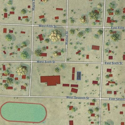 Close-up of the map of Oelrichs, South Dakota print showing street and building detail