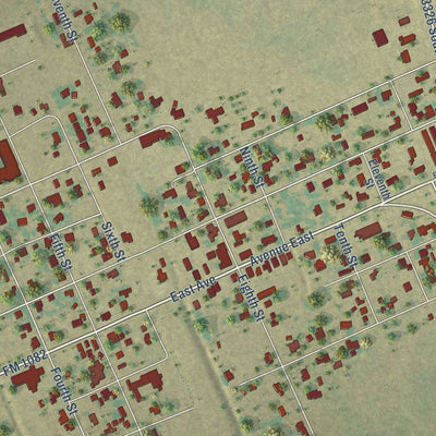 Close-up of the map of Hawley, Texas print showing street and building detail