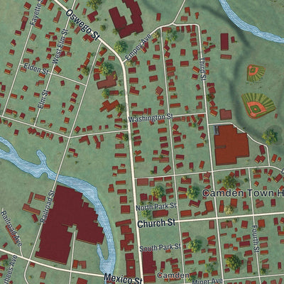 Close-up of the map of the Village of Camden, New York print showing street and building detail