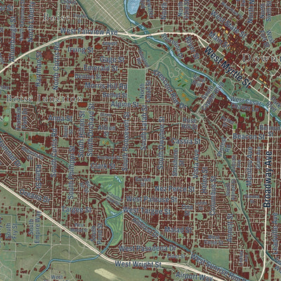 Close-up of the map of Boise City, Idaho print showing street and building detail