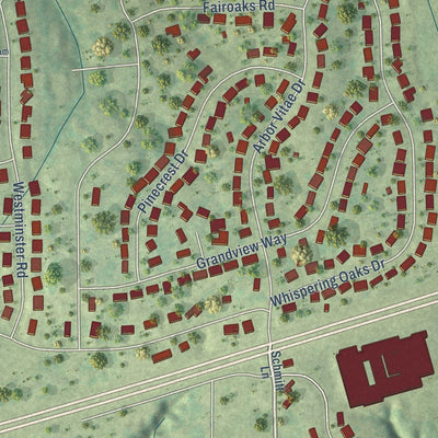 Close-up of the map of Germantown Hills, Illinois print showing street and building detail