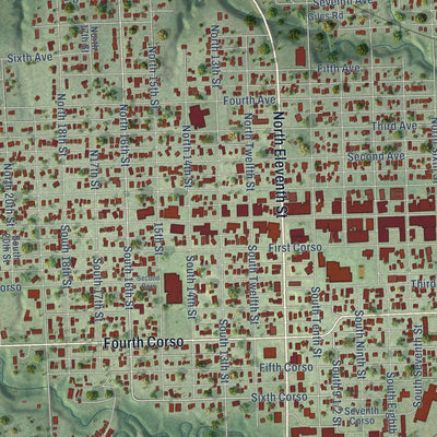 Close-up of the map of Nebraska City, Nebraska print showing street and building detail