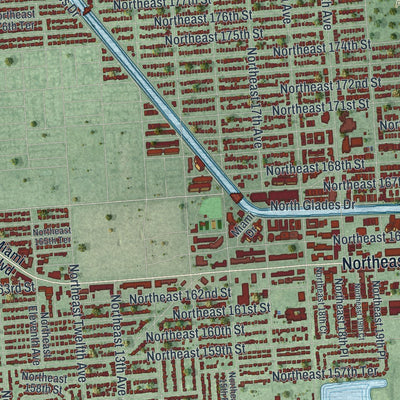 Close-up of the map of North Miami Beach, Florida print showing street and building detail