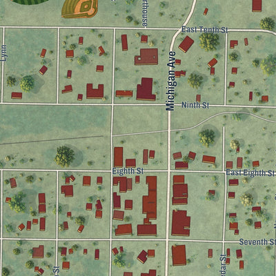 Close-up of the map of Baldwin, Lake County, Michigan print showing street and building detail
