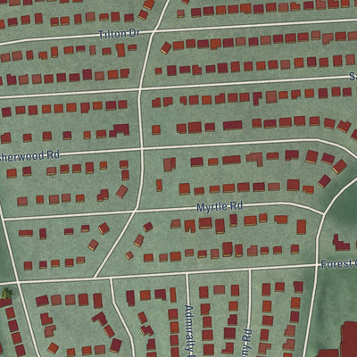 Close-up of the map of Forest Glen, Maryland print showing street and building detail