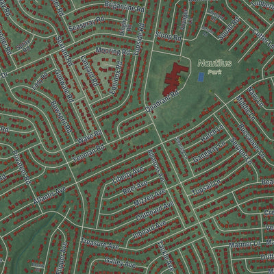 Close-up of the map of Ocean Acres, New Jersey print showing street and building detail