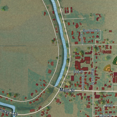 Close-up of the map of Moreauville, Louisiana print showing street and building detail