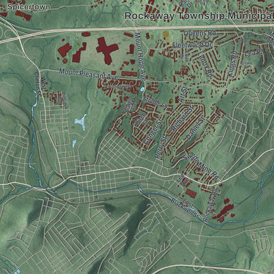 Close-up of the map of Rockaway, Morris County, New Jersey print showing street and building detail