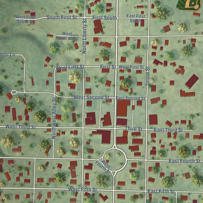 Close-up of the map of Vermont, Illinois print showing street and building detail