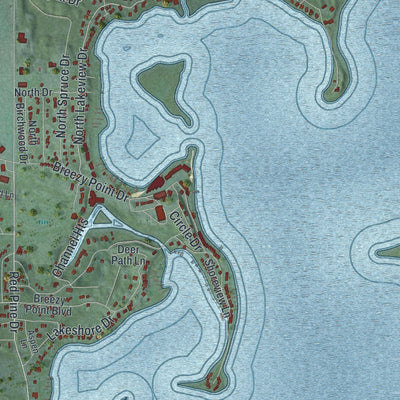 Close-up of the map of Breezy Point, Minnesota print showing street and building detail