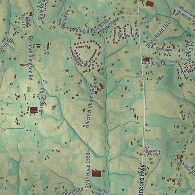 Close-up of the map of Unionville, North Carolina print showing street and building detail