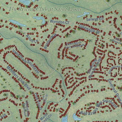 Close-up of the map of St. James, North Carolina print showing street and building detail