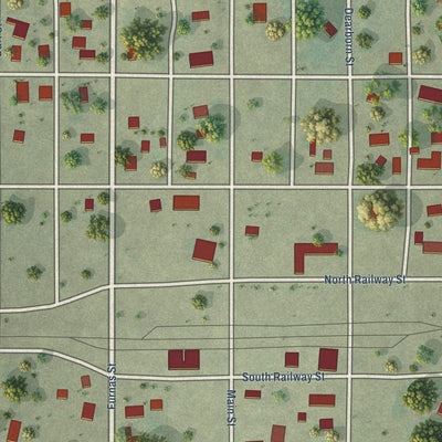 Close-up of the map of Wilsonville, Nebraska print showing street and building detail