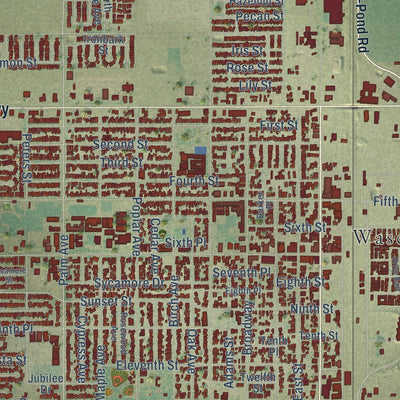 Close-up of the map of Wasco, California print showing street and building detail