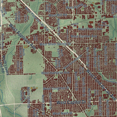 Close-up of the map of Milwaukee, Wisconsin print showing street and building detail