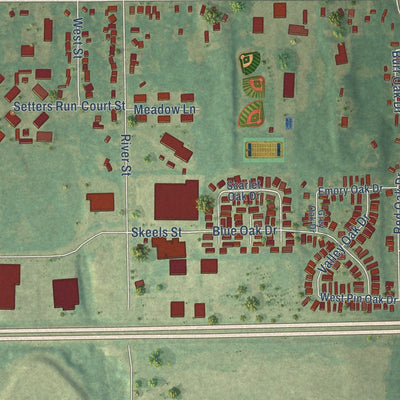 Close-up of the map of Coopersville, Michigan print showing street and building detail
