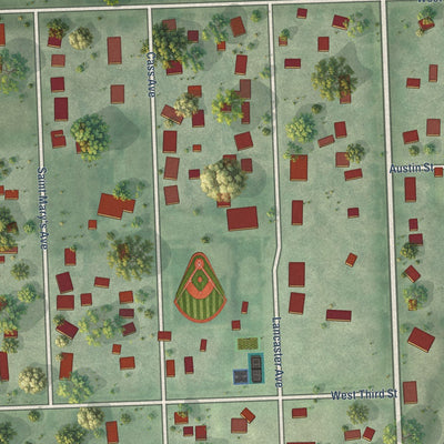 Close-up of the map of Denton, Nebraska print showing street and building detail