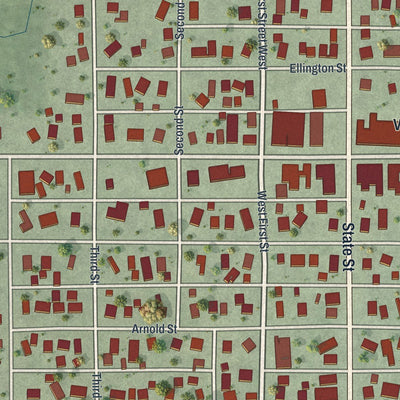Close-up of the map of West Concord, Minnesota print showing street and building detail