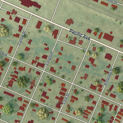 Close-up of the map of Boyce, Louisiana print showing street and building detail