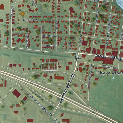Close-up of the map of Albany, Minnesota print showing street and building detail