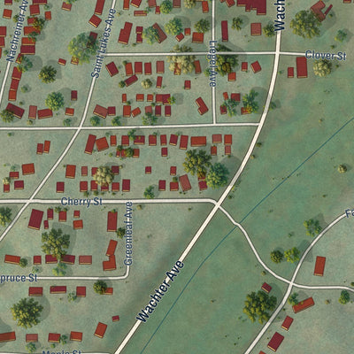 Close-up of the map of Plain, Wisconsin print showing street and building detail