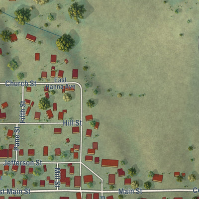 Close-up of the map of Batchtown, Illinois print showing street and building detail
