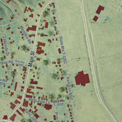 Close-up of the map of Warsaw, Virginia print showing street and building detail
