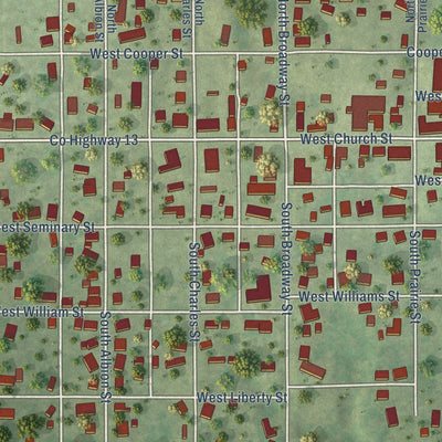 Close-up of the map of West Salem, Illinois print showing street and building detail
