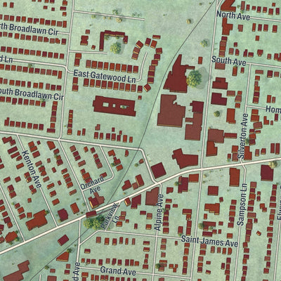 Close-up of the map of Silverton, Ohio print showing street and building detail
