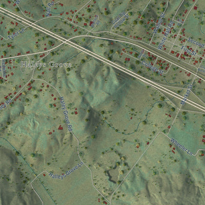 Close-up of the map of Crab Orchard, Tennessee print showing street and building detail